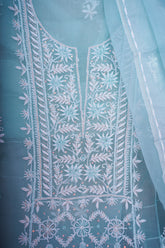 Organza- UnStitched 3 Pc Suit Set-Sky Blue